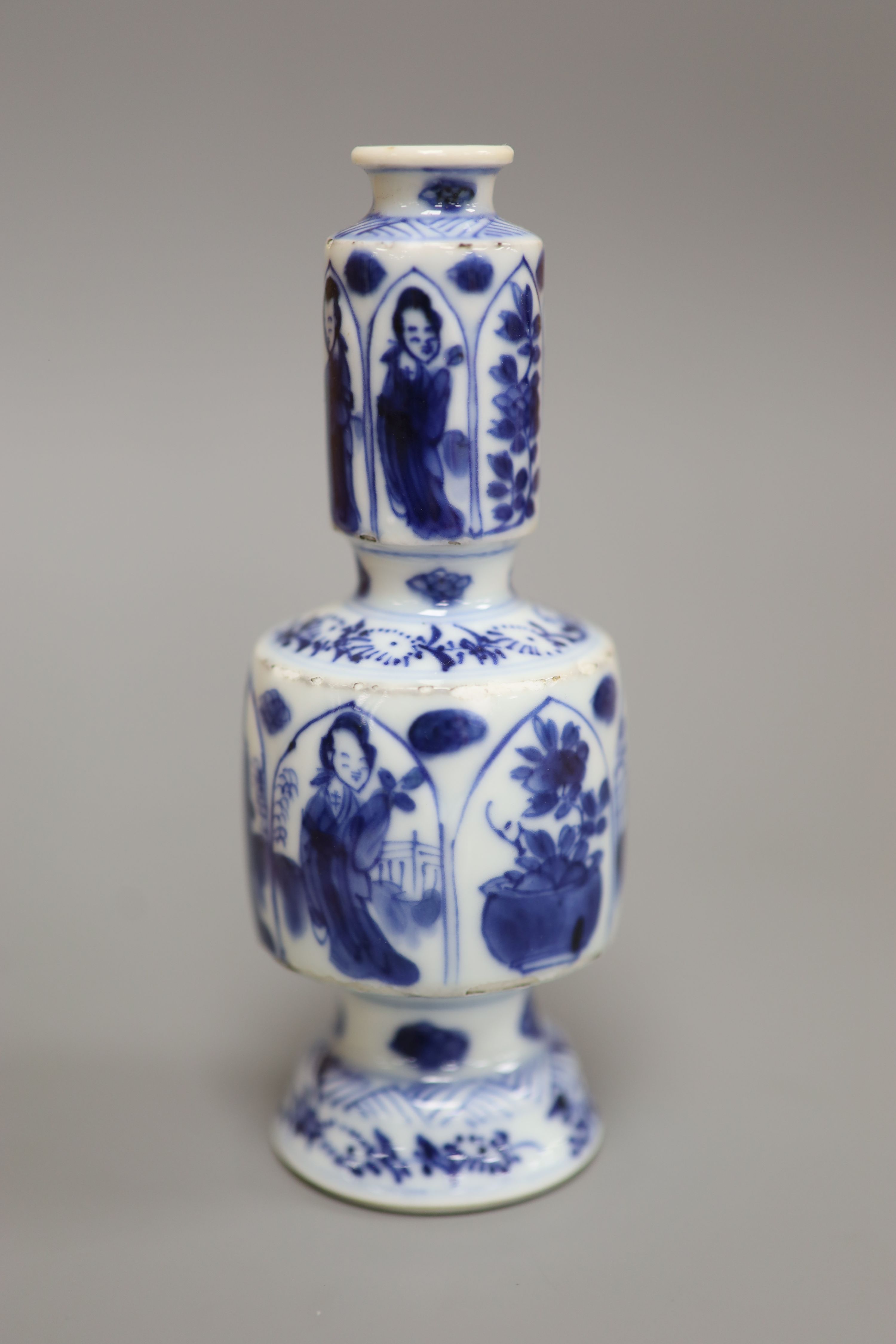 A Chinese Kangxi blue and white vase, ‘Jade’ mark to base, height 13cm